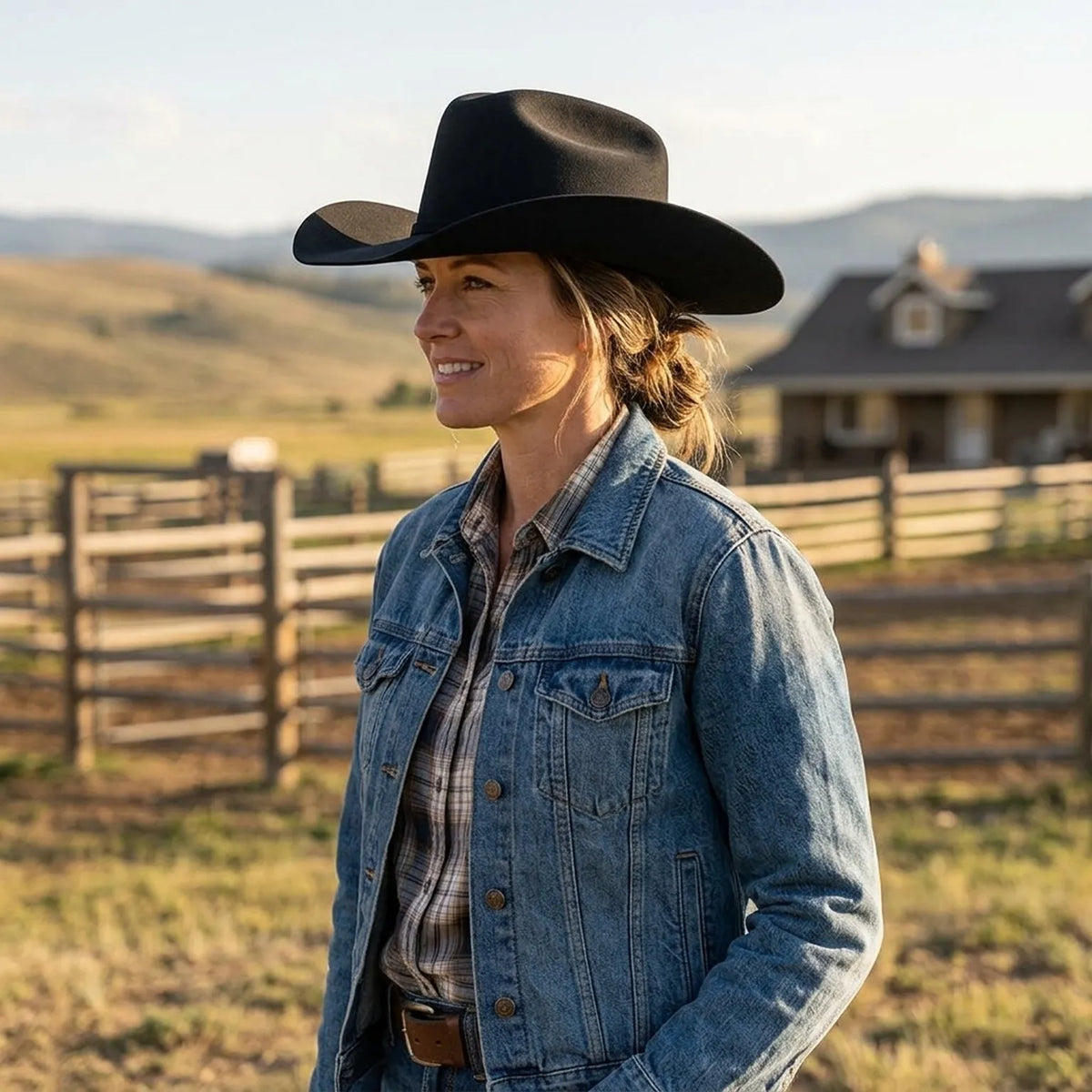 Black Wool Felt Cowboy Hat with Minimal Band and Brim