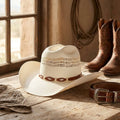 Cream Straw Western Hat with Vented Crown and Diamond Stud Band