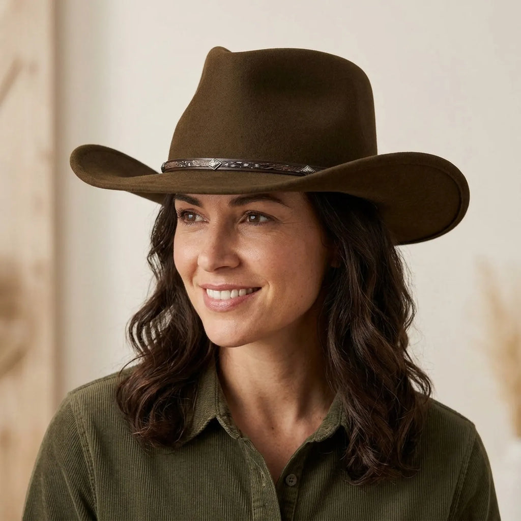 Unisex Brown Western Hat with Concho Leather Band