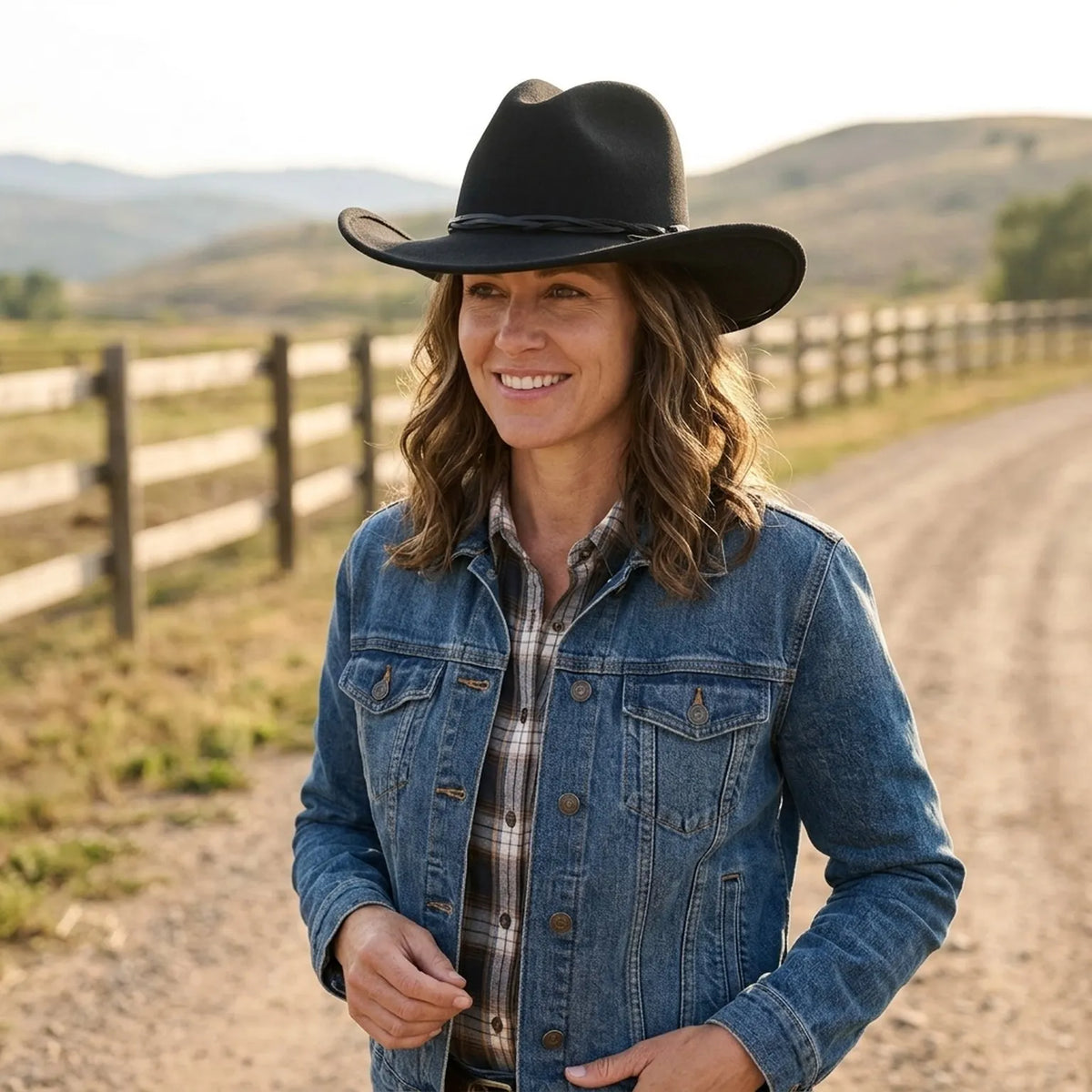 Unisex Black Wool Felt Cowboy Hat with Leather Band