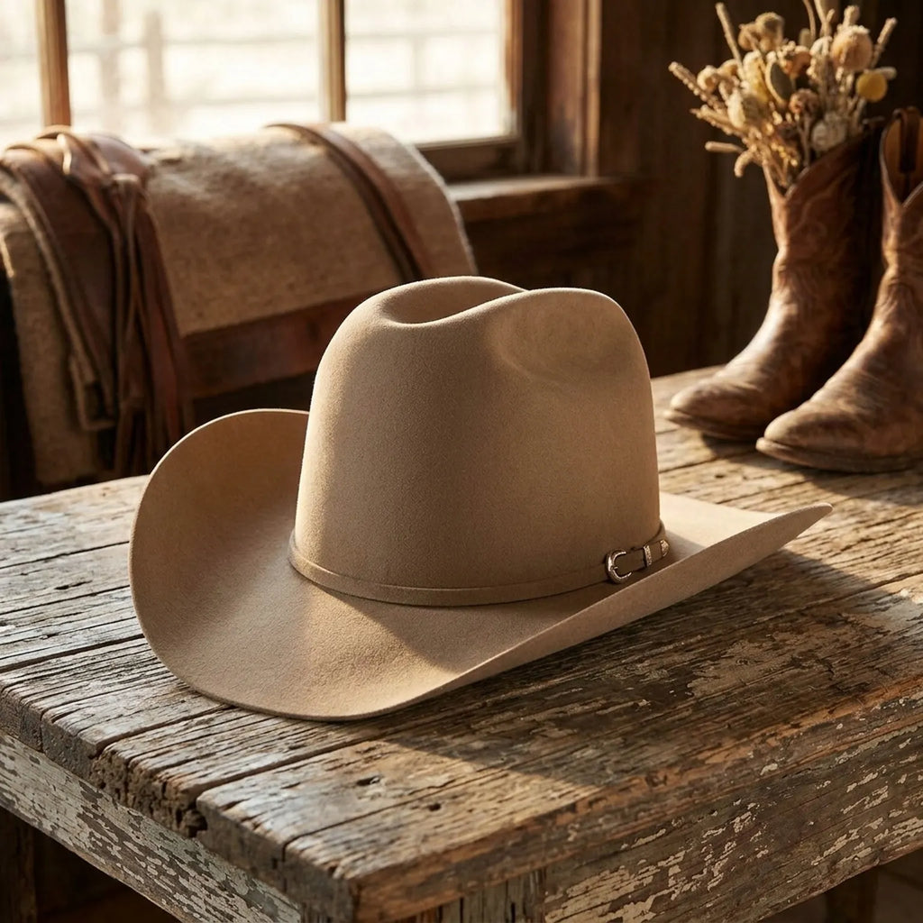 Unisex Camel Wool Felt Western Hat with Structured Crown