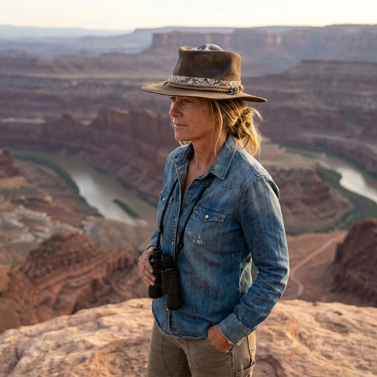 Distressed Brown Leather Western Hat with Snake Band Teeth