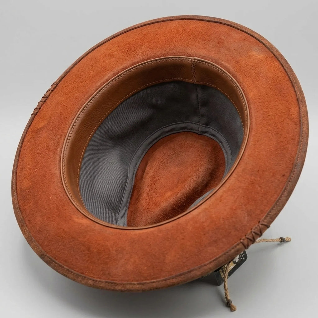 Burnt Orange Felt Fedora Tooled Leather Band Playing Cards