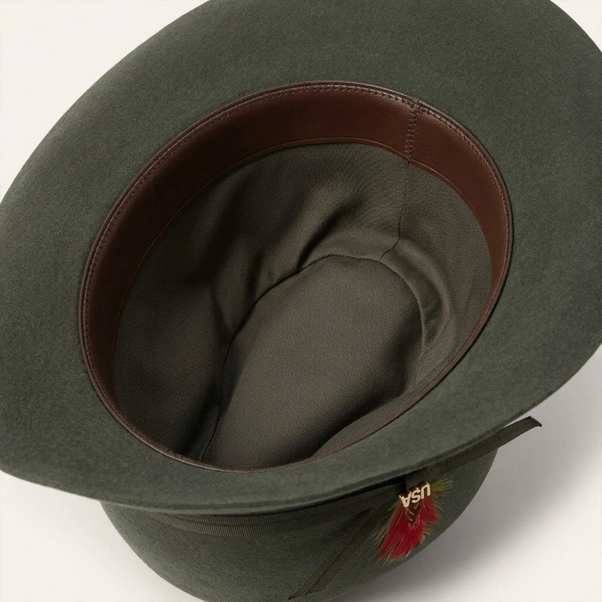 Olive Green Felt Cowboy Hat with Feather Trim Band Detail