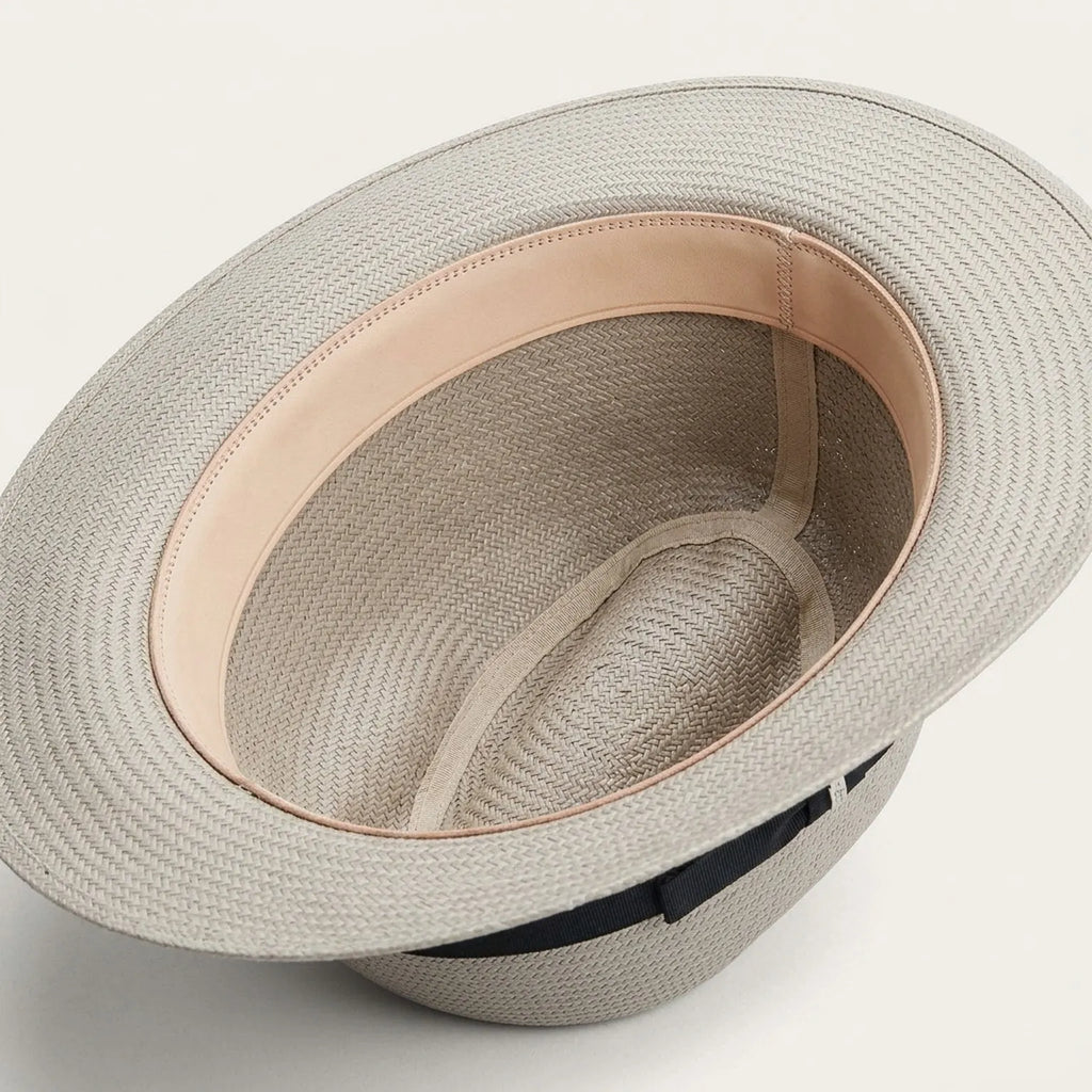 Beige Straw Panama Fedora Hat with Black Grosgrain Band