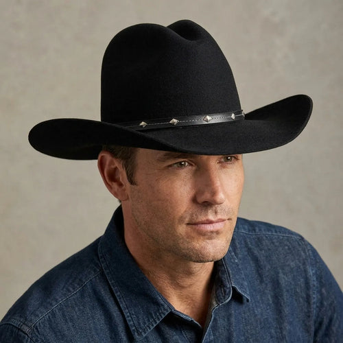 Black Felt Western Cowboy Hat with Studded Leather Band