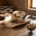 Burnt Cream Cowboy Hat with Paisley Band and Feather Cards