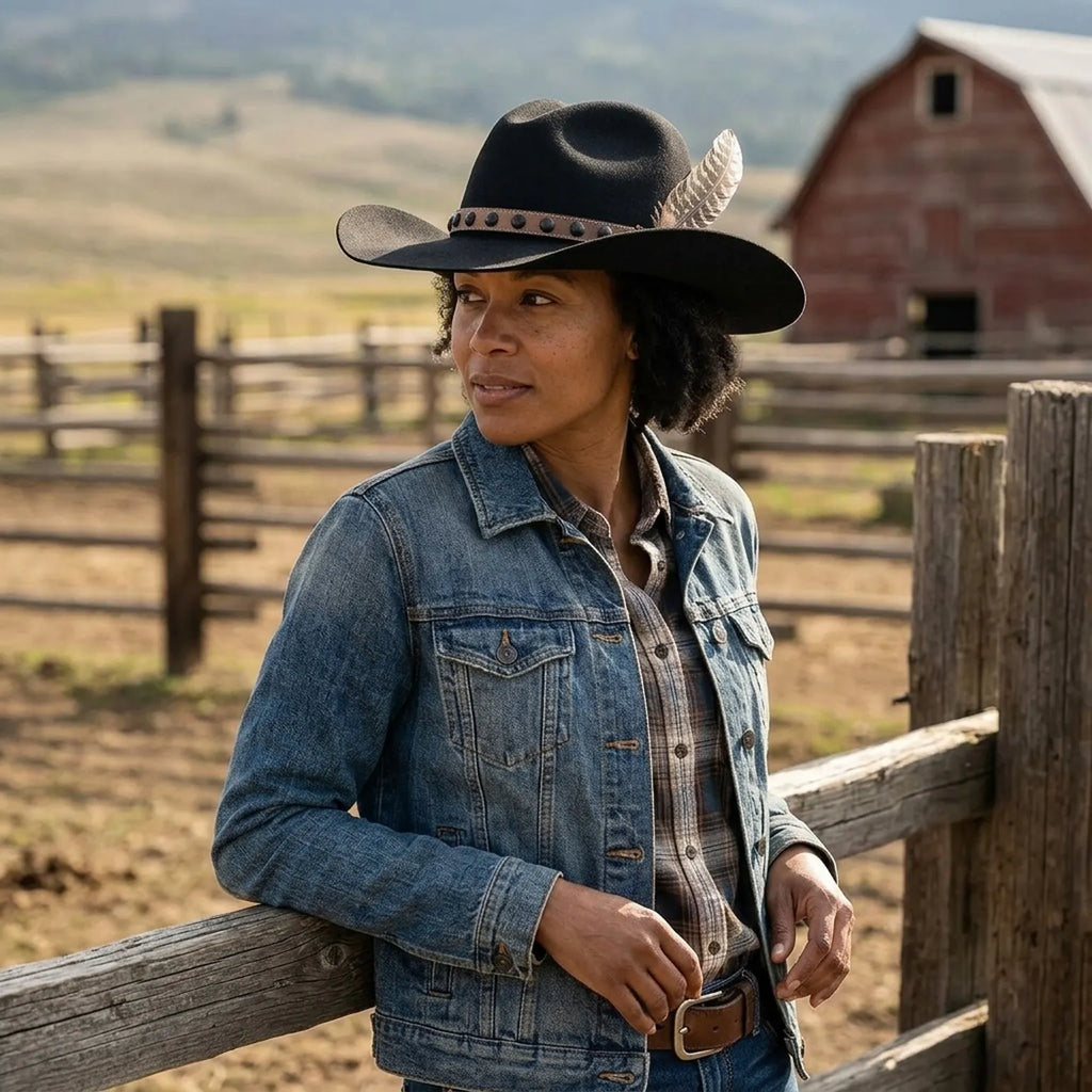 Unisex Black Cowboy Hat with Studded Leather Band