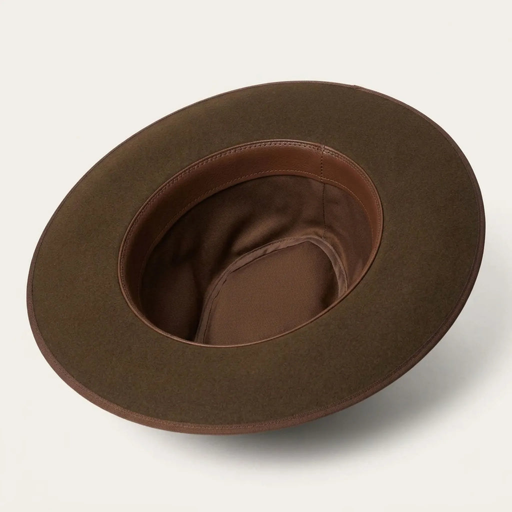 Unisex Brown Wide Brim Fedora with Feather Accent