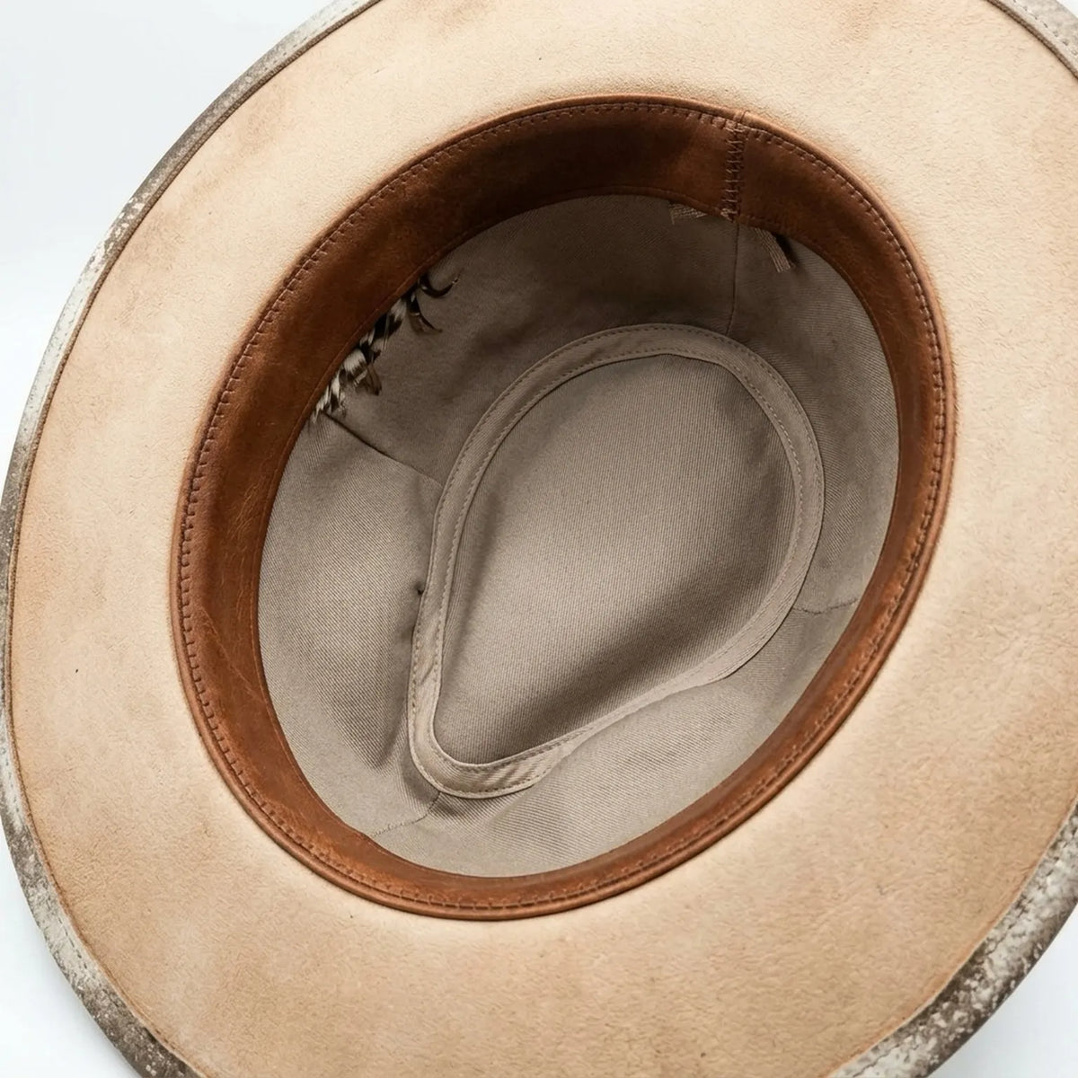 Distressed Cream Fedora Patchwork Feathers Ribbon Boho Vintage Hat