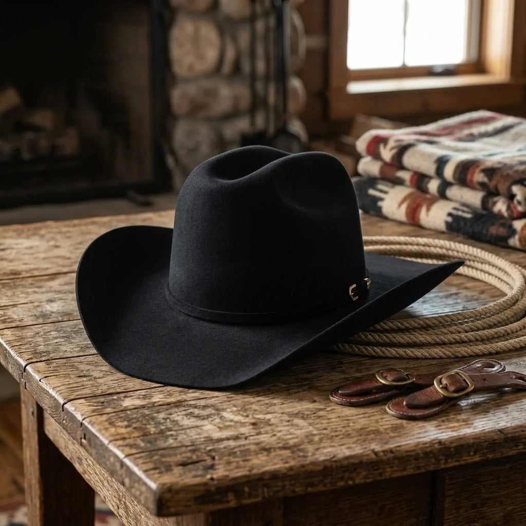 Black Wool Felt Cowboy Hat with Minimal Band and Brim