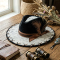 Black Felt Western Hat Cowhide Brim Brown Feather Trio