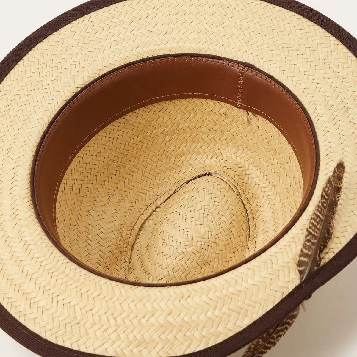 Unisex Natural Straw Fedora with Stitched Band and Feather