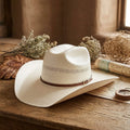 Unisex White Straw Cowboy Hat with Perforated Crown Band