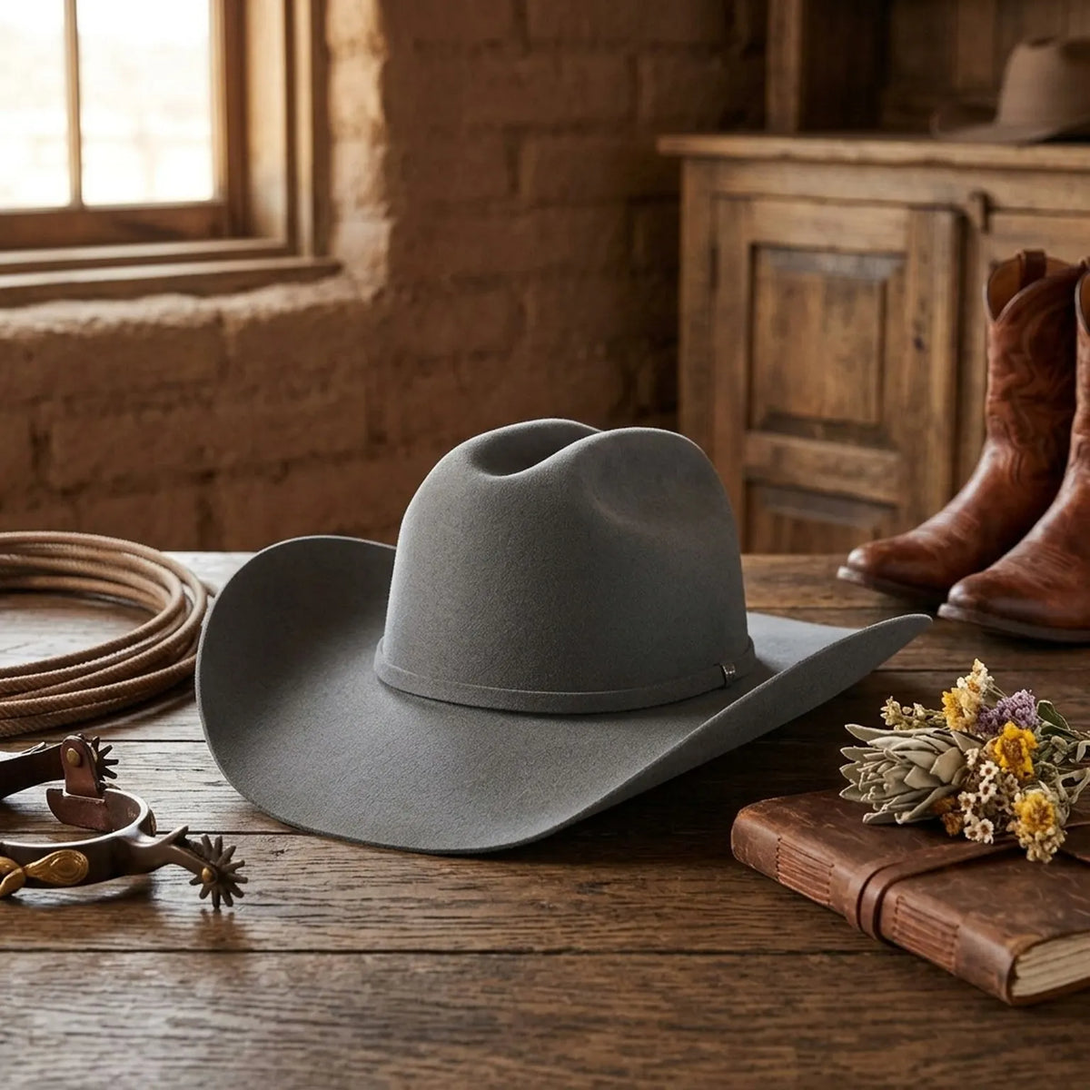 Unisex Grey Wool Felt Cowboy Hat for Western Outdoor Style