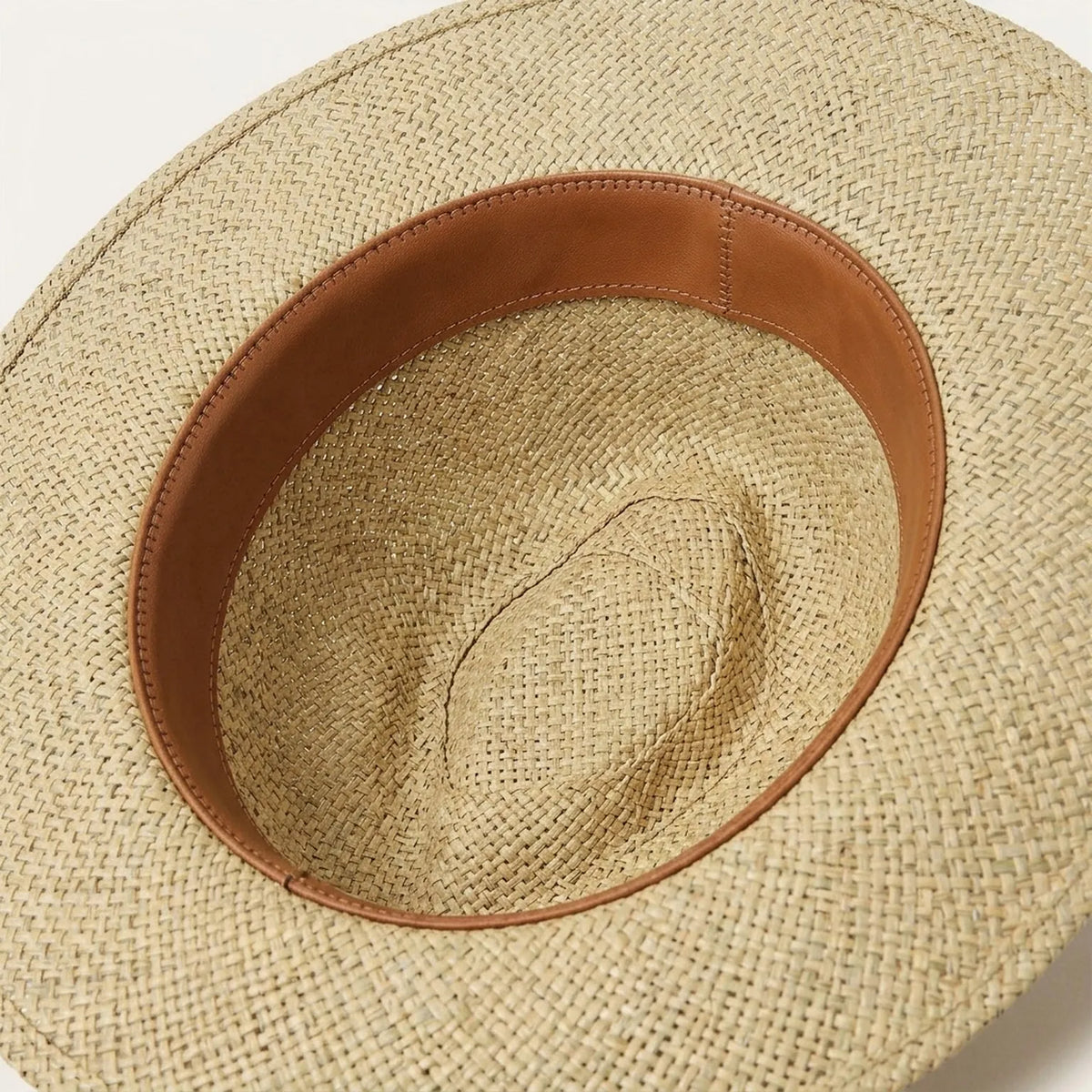 Natural Basket Weave Straw Sun Hat with Chevron Leather Band