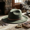 Olive Green Wool Felt Western Hat with Leather Band Unisex