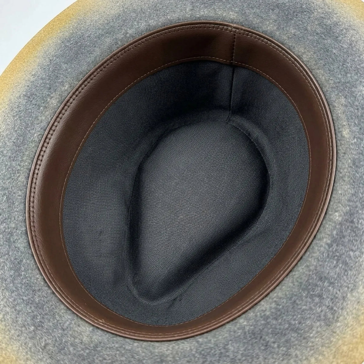 Grey Felt Fedora with Yellow Band and Barred Feathers