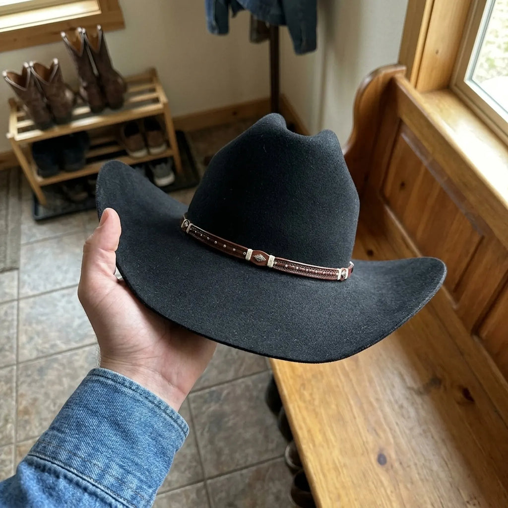 Black Felt Cowboy Hat with Studded Band - Western Style