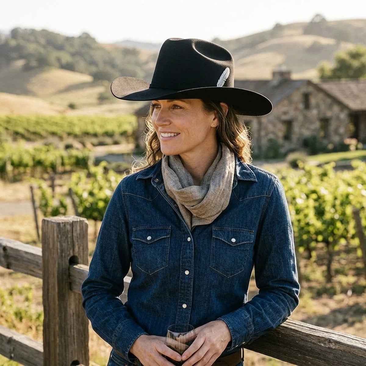 Black Felt Cowboy Hat with Silver Pin - Classic Western