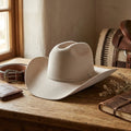 Bone White Felt Cowboy Hat - Western Style with Curled Brim