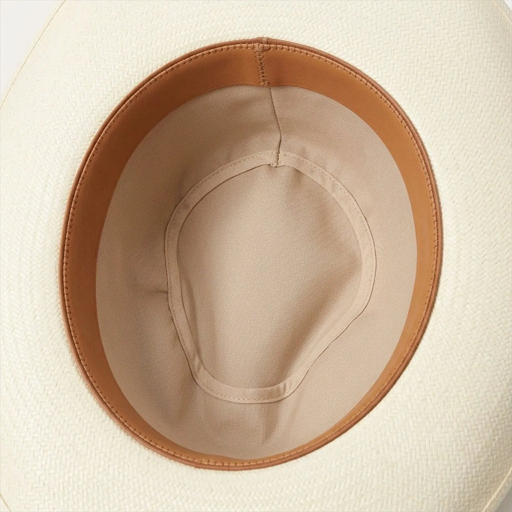 Cream White Straw Cowboy Hat with Leather Tie Band, Sun Ready