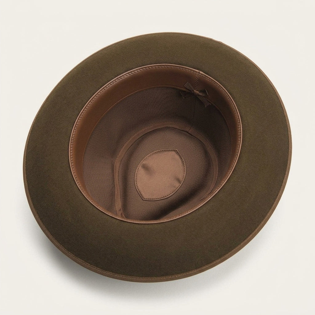 Dark Olive Wool Felt Fedora with Grosgrain Strap and Buckle