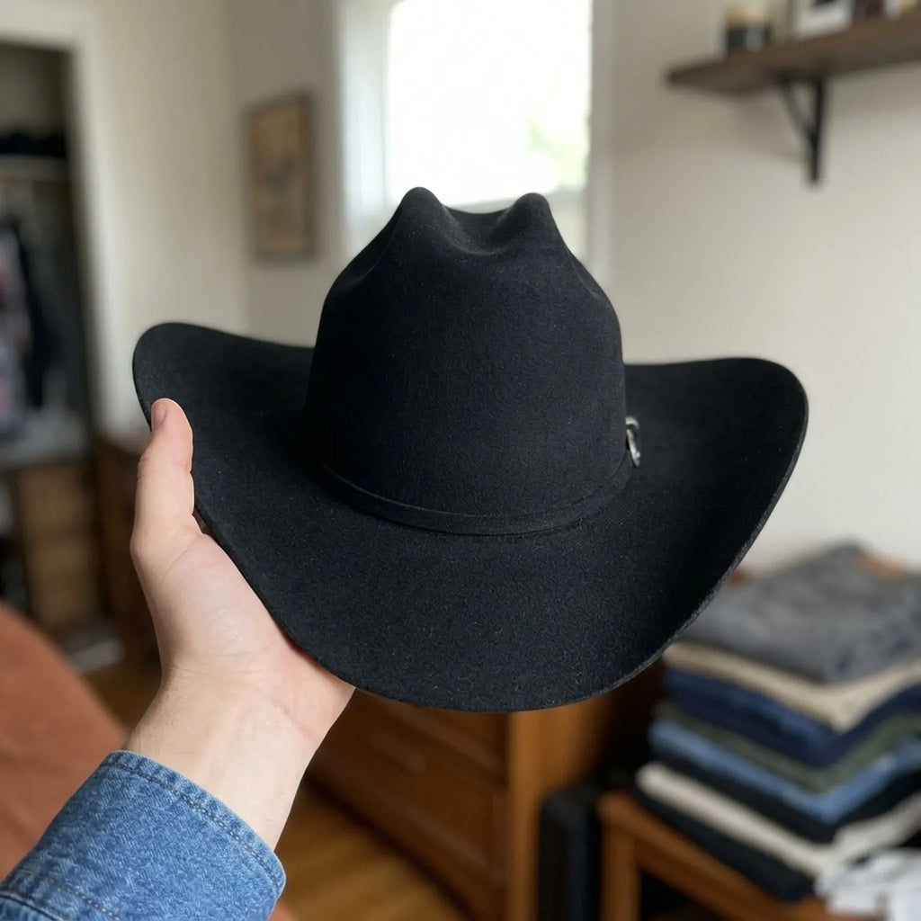 Unisex Black Wool Felt Cowboy Hat with Classic Band