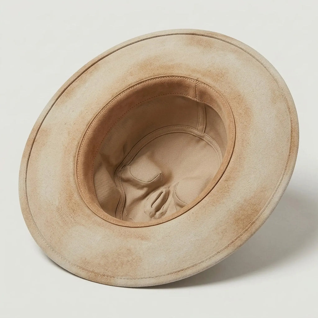 Beige Skull-Crown Fedora with Braided Leather Band Detail