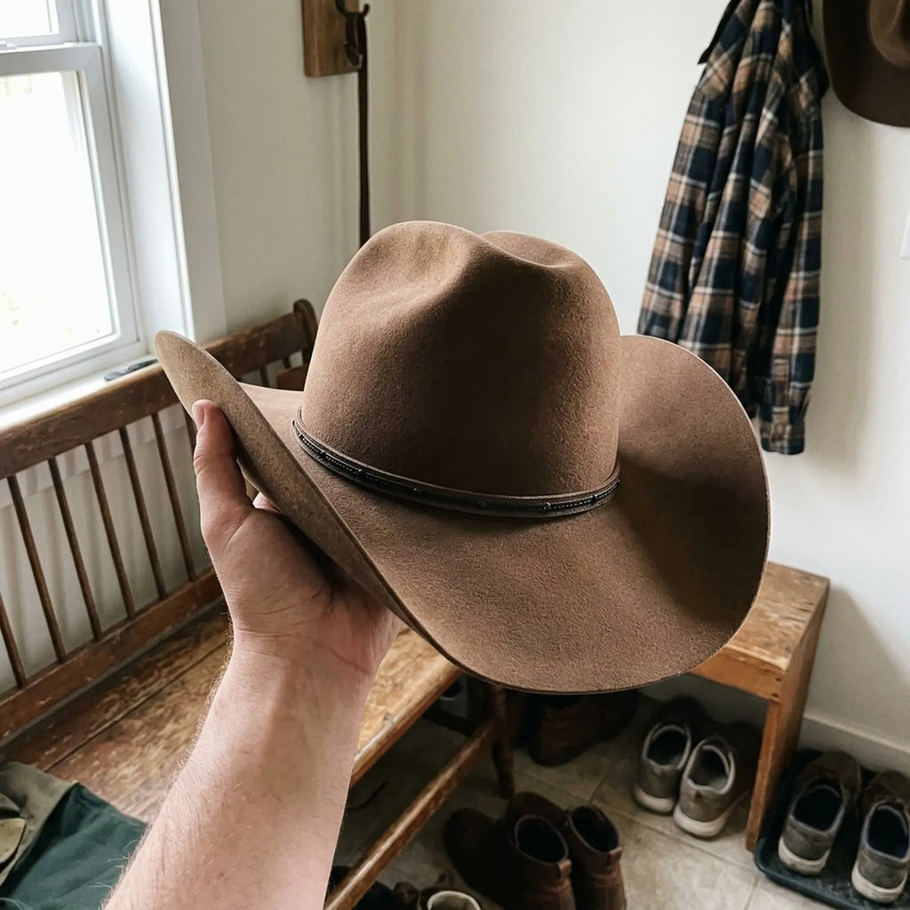 Brown Wool Felt Cowboy Hat with Studded Leather Hatband