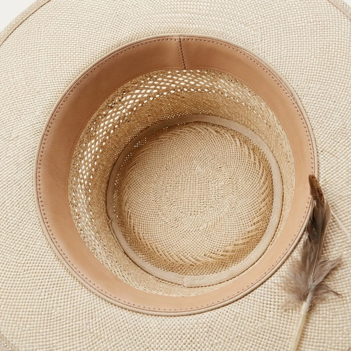 Natural Boater Straw Hat with Vented Crown and Feather