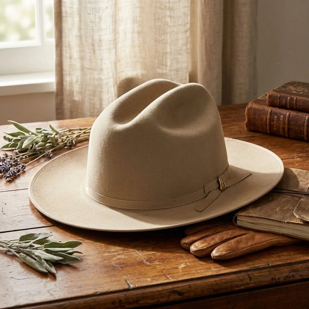 Camel Felt Fedora Hat with Grosgrain Ribbon Bow and Trim