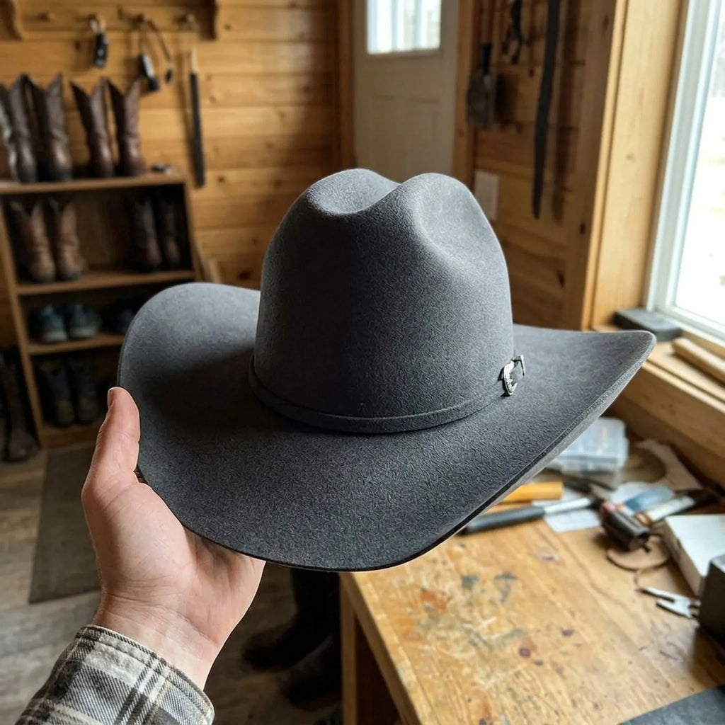 Charcoal Wool Felt Western Hat with Matching Band and Pin Detail