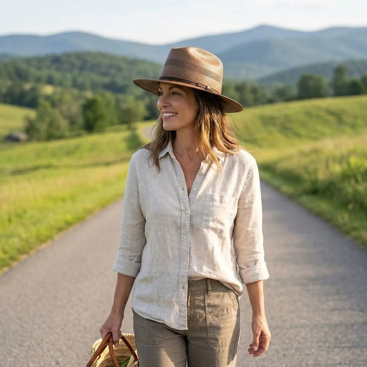 Taupe Brown Straw Fedora Hat with Dark Grosgrain Ribbon