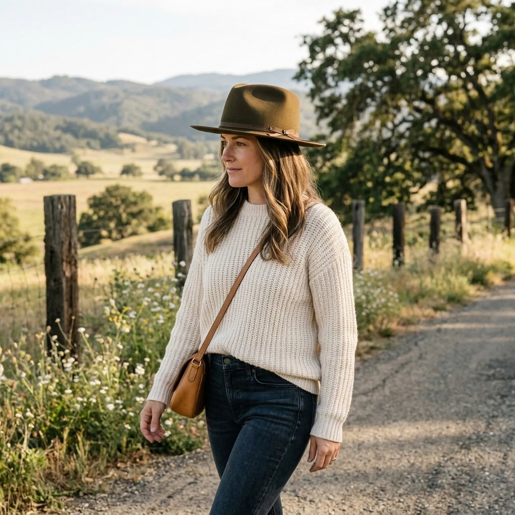 Dark Olive Wool Felt Fedora with Grosgrain Strap and Buckle