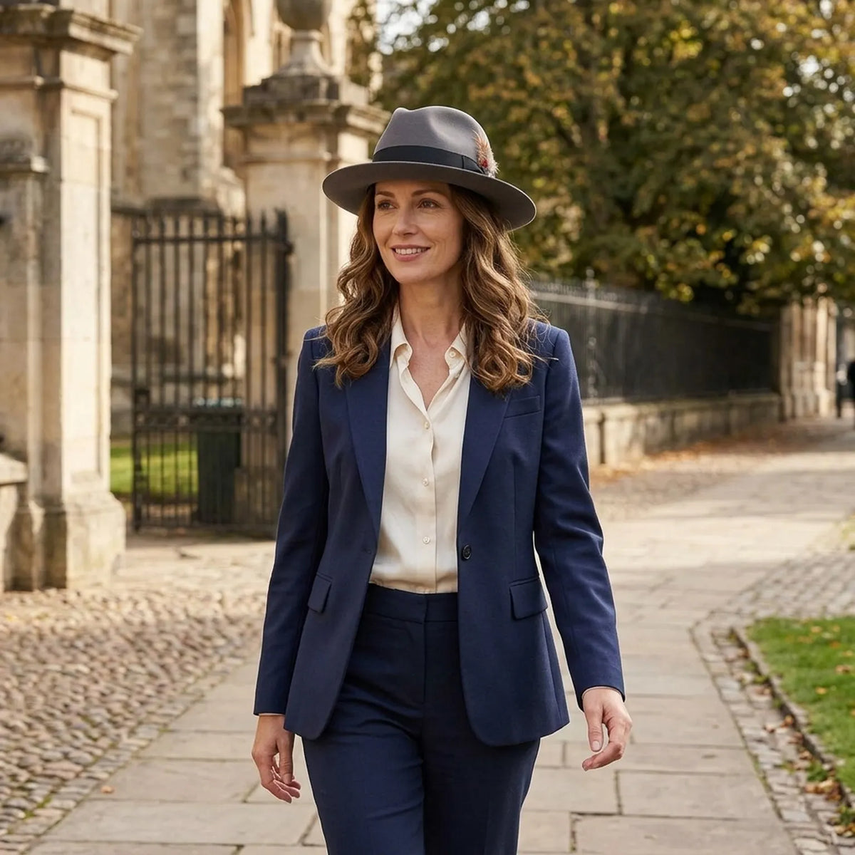 Gray Fedora With Black Band and Plumed Feather Detail