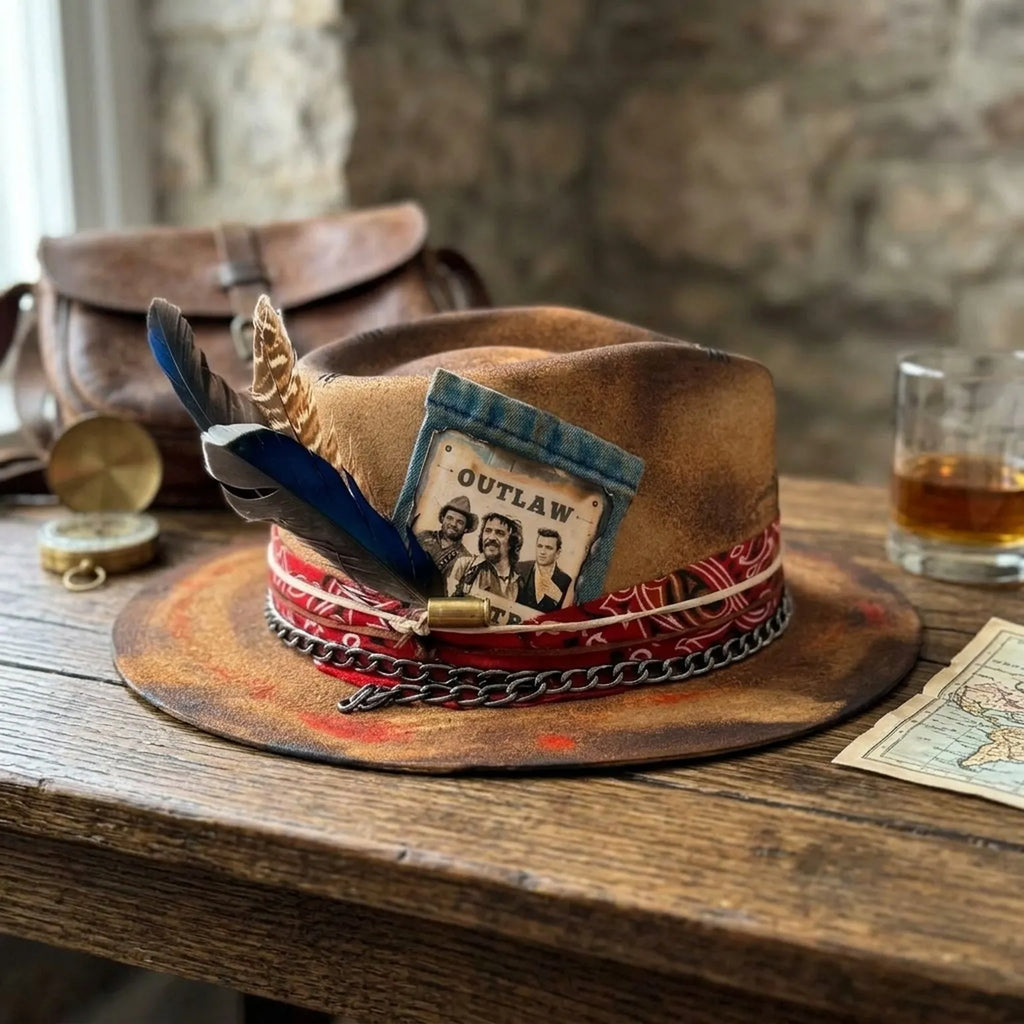 Western Fedora with OUTLAW Patch, Bullet and Chain Trim