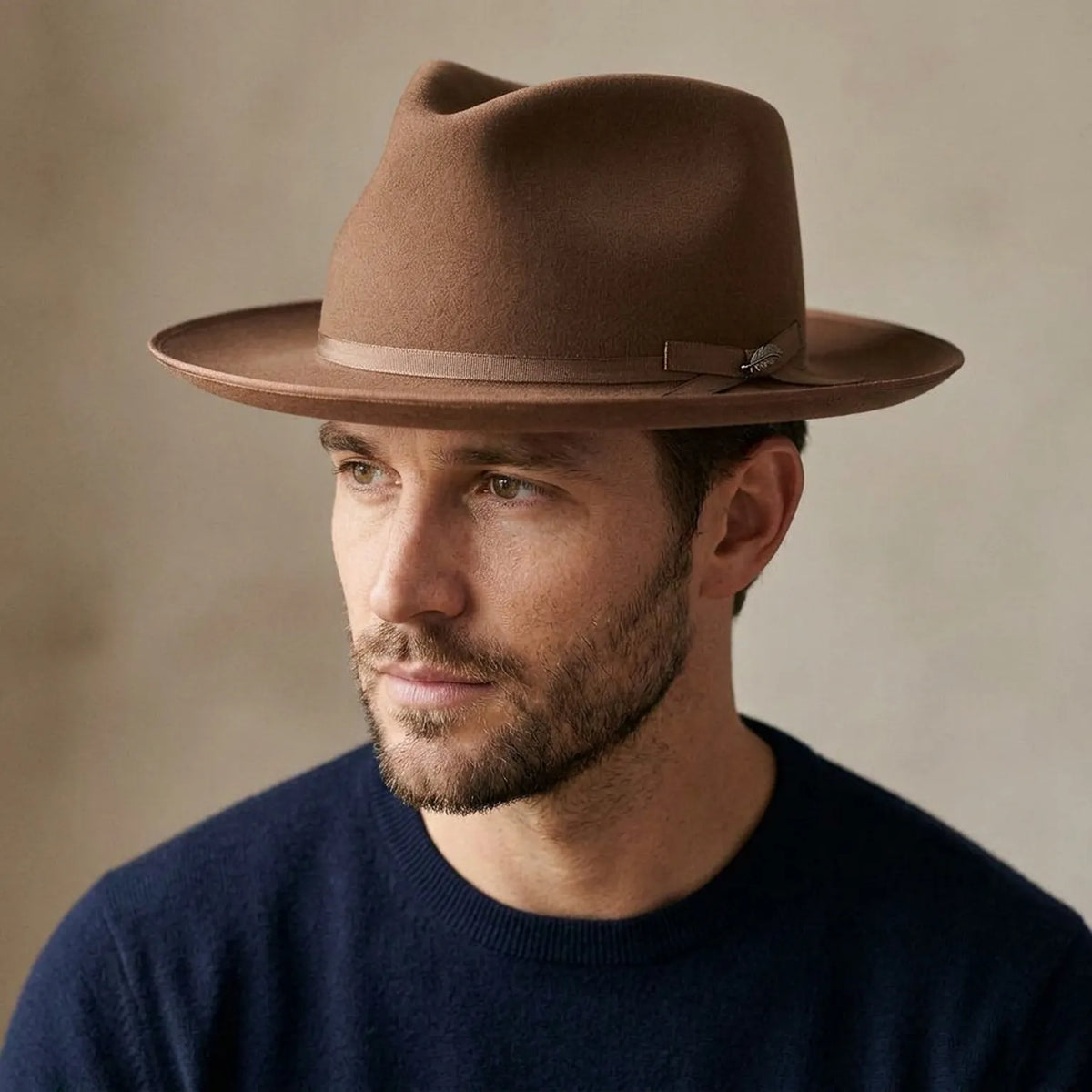 Camel Fedora With Classic Crown and Ribbon Band