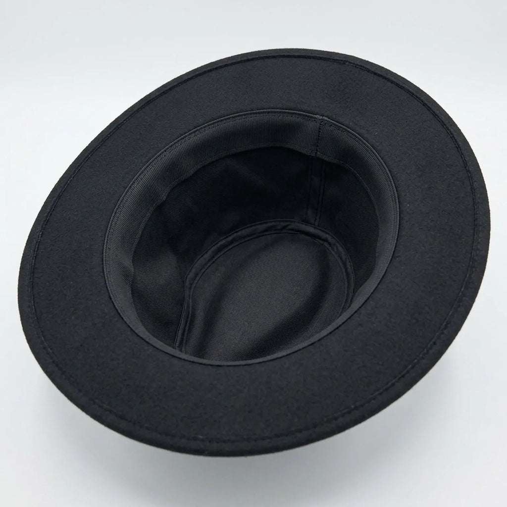 Black Wool Felt Western Fedora with Beaded Chain Band