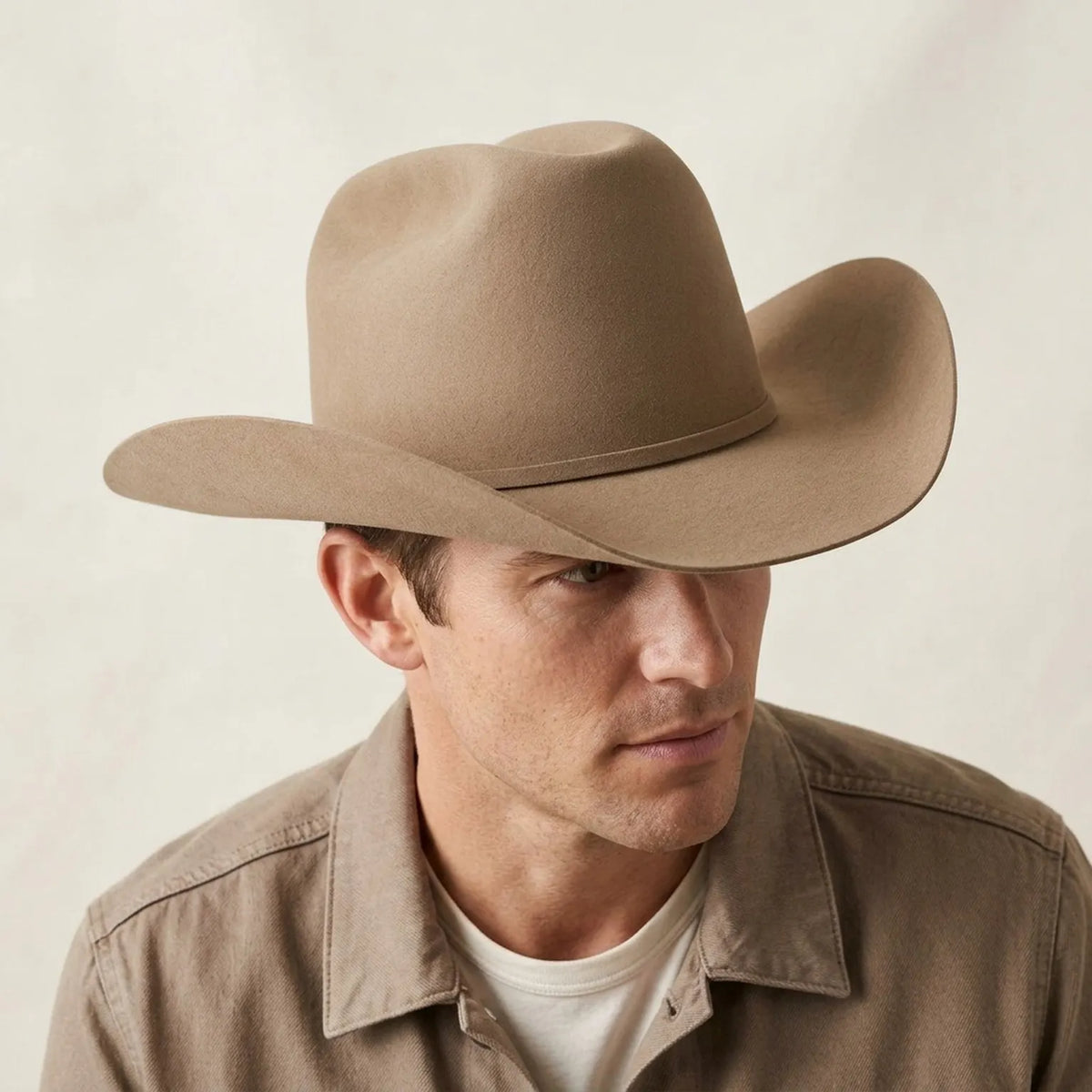Unisex Camel Wool Felt Western Hat with Structured Crown