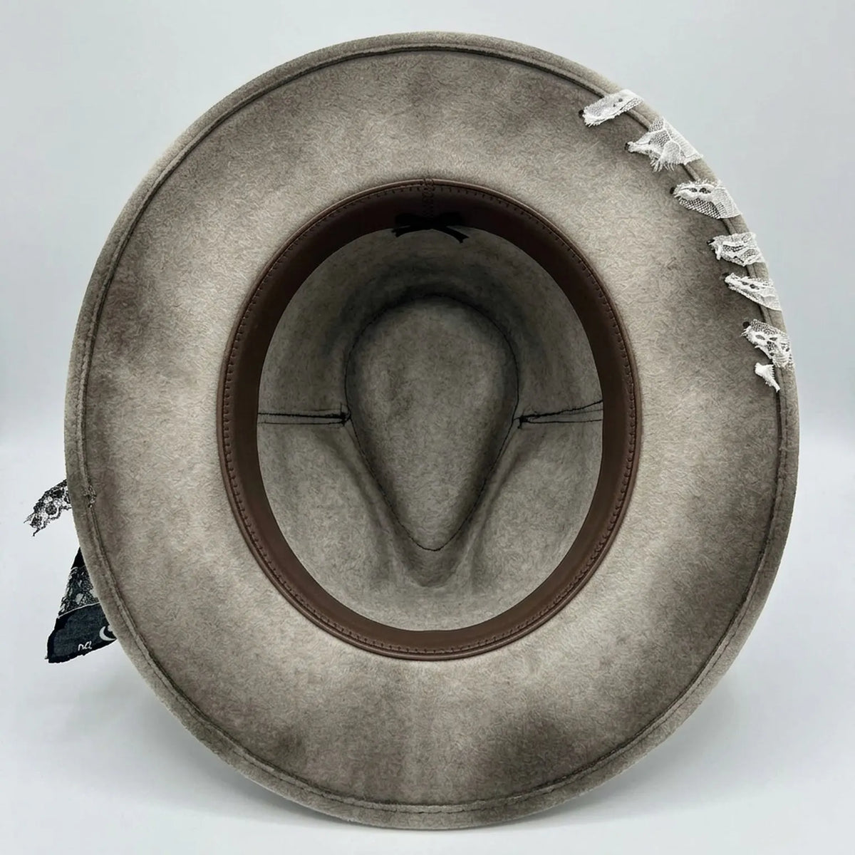 Distressed Beige Fedora with Bandana Scarf and Feather Accent