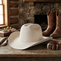 Cream White Felt Cowboy Hat with Tall Pinched Crown and Curled Brim