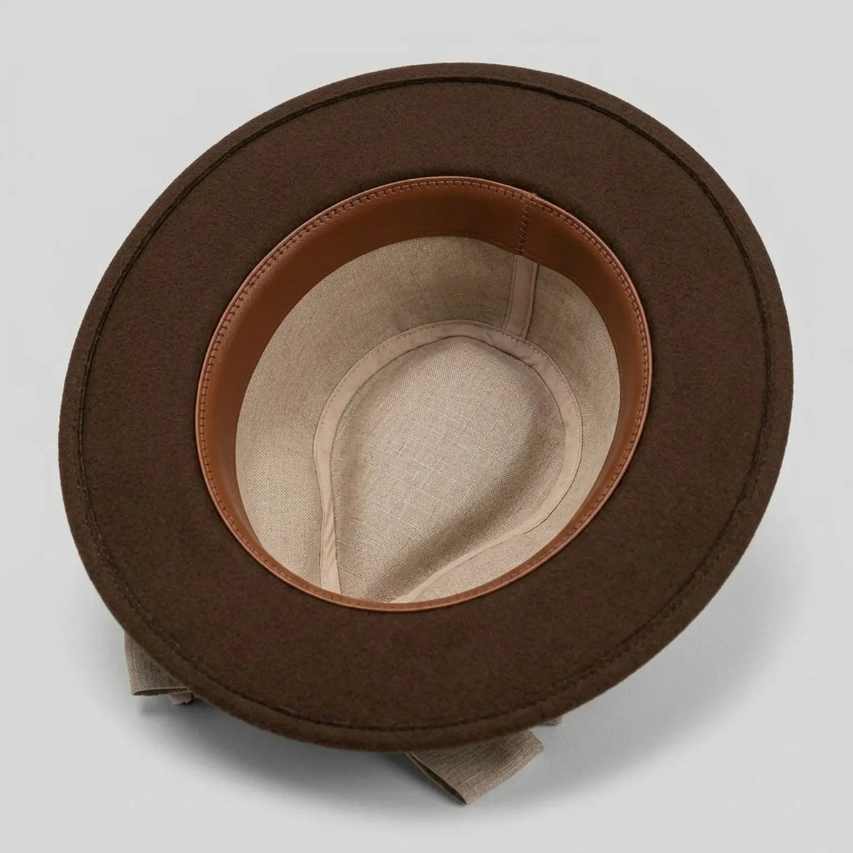 Brown Felt Floppy Hat Linen Bow Floral Embroidery Trim