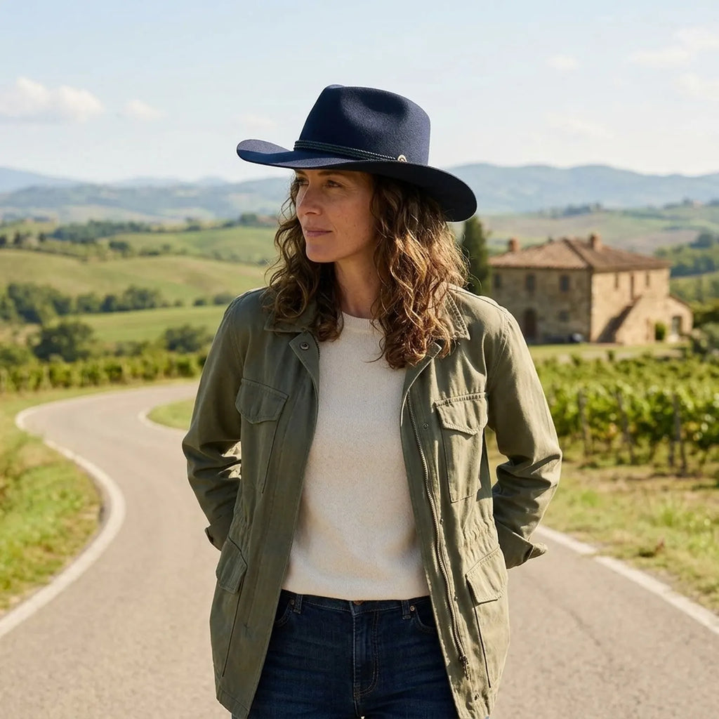Navy Wool Felt Cowboy Hat with Braided Band and Brim