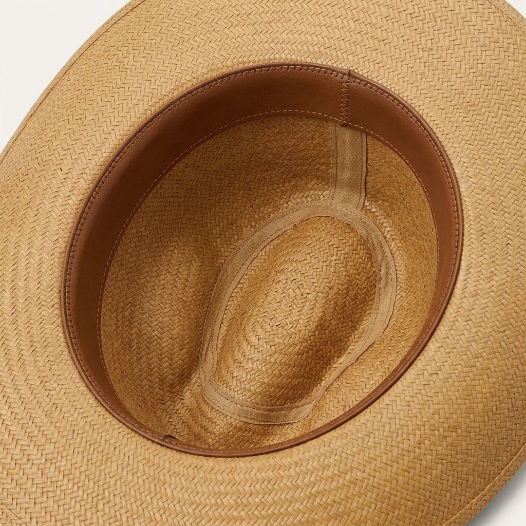 Tan Straw Floppy Sun Hat with Chin Tie and Wide Brim