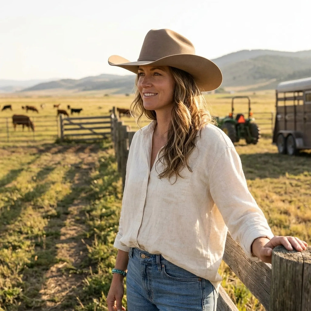 Western Wool Felt Hat with Leather Band for Everyday Ranch Style