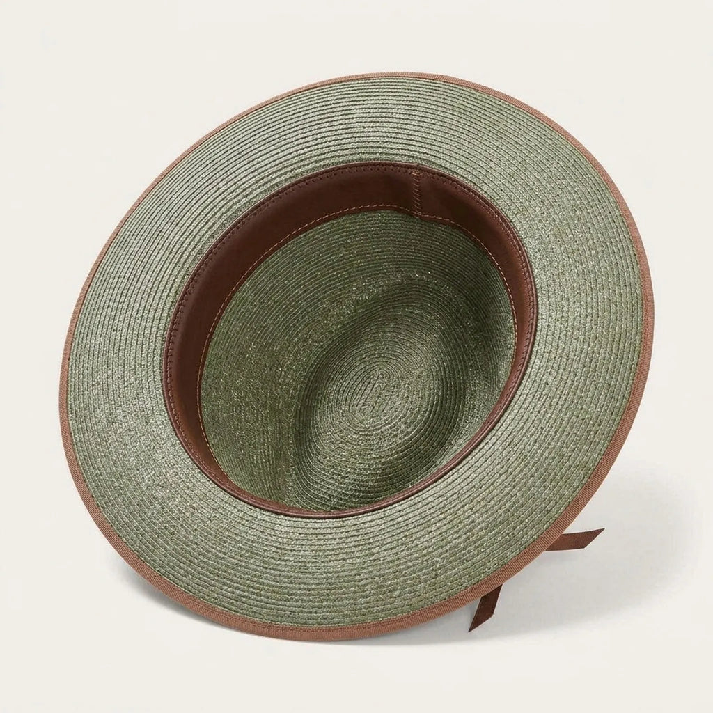Sage Green Straw Fedora with Leather Buckle Detail