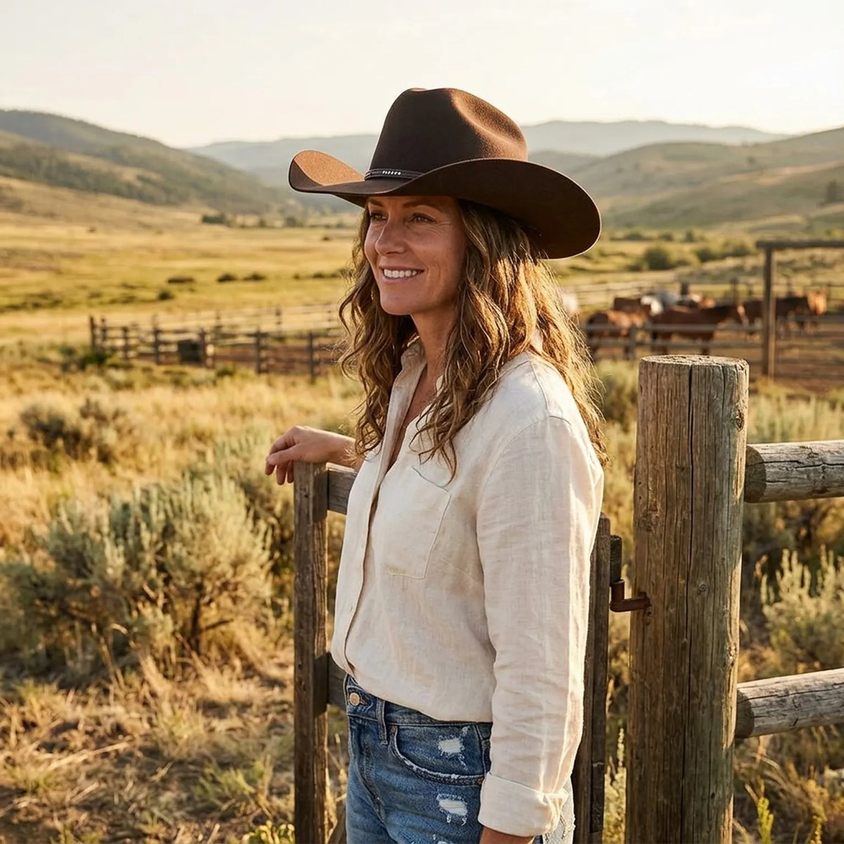 Dark Brown Felt Cowboy Hat with Rhinestone Embellished Band