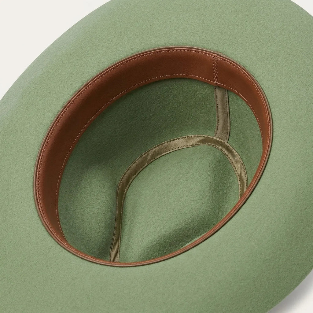Sage Green Felt Cowboy Hat with Layered Chain and Feather Band