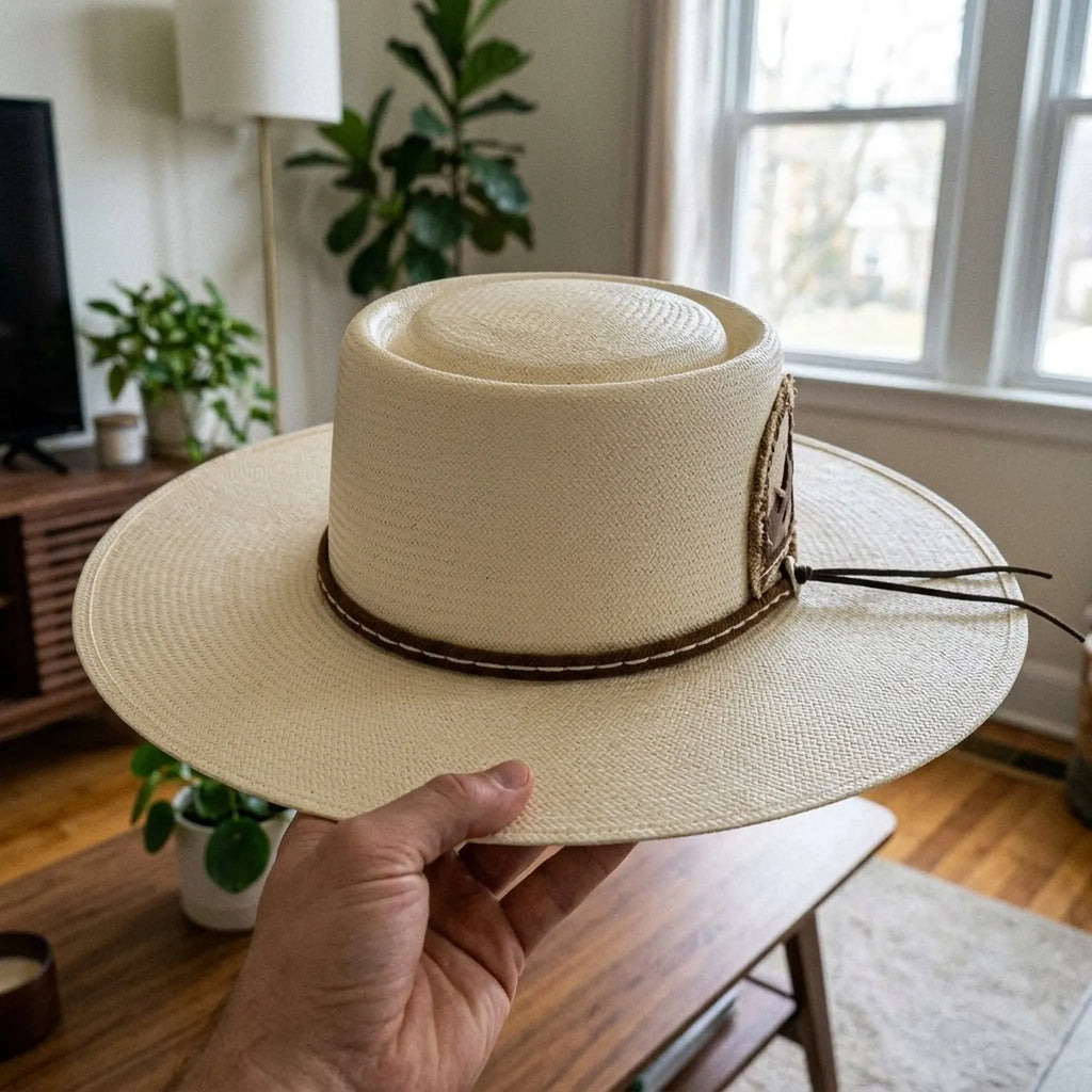 Dusty Rose Straw Sun Hat with Cut-Out Pattern and Band